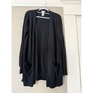 Matty M Black Open Front Cardigan Sweater Longline Pockets MS9121US/OM Large